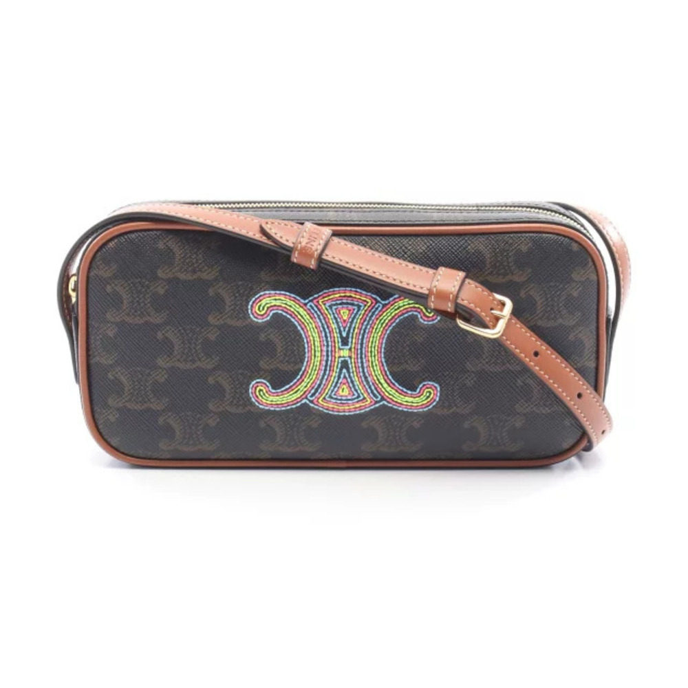 Celine Triomphe Camera Bag Shoulder Canvas Leather Brown Multicolor